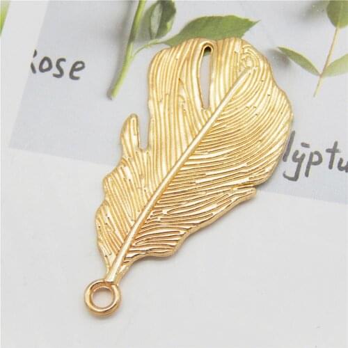 5pcs Fashion Big Alloy Leaf Charms Gold Tone Feather Pendant For Necklace Earrings DIY Jewelry Making Findings 47*24mm