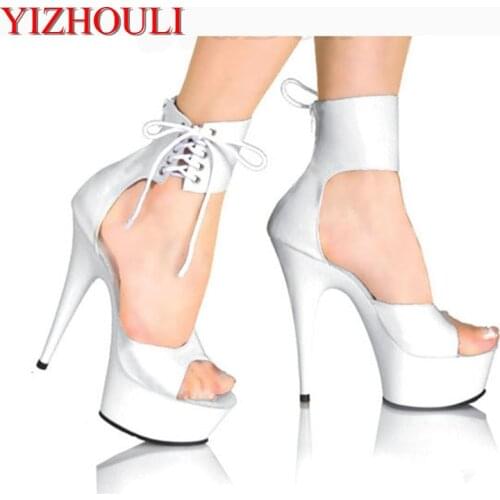 Elegant Ankle Strap 15CM High Heel Sandals Platforms Pole Dance shoes white 6 inch women fashion shoes sexy clubbing high heels