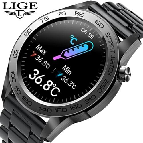 LIGE 2021 New Smart Watch Men Heart Rate Blood Pressure Temperature detection Smartwatch Sports Fitness Tracker For Android IO