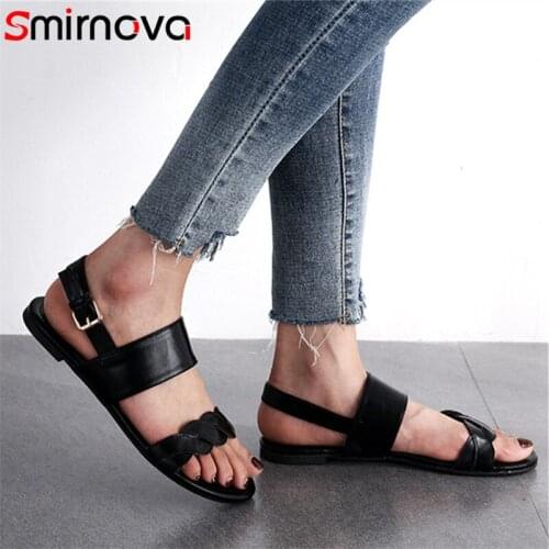 Smirnova 2020 new arrival women sandals buckle pu flat shoes simple comfortable beach sandals summer casual shoes woman