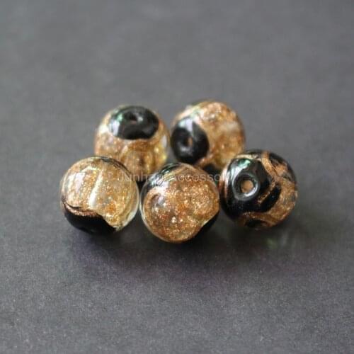 10Pcs/Lot 12mm 14mm Mamade Lampwork Glass beads with gold line painting Clear color for jewelry making
