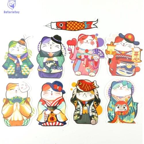 9pcs/1lot Japanese money cat with luck Funny Sticker Decal For Car Laptop Bicycle Motorcycle Notebook Waterproof Stickers