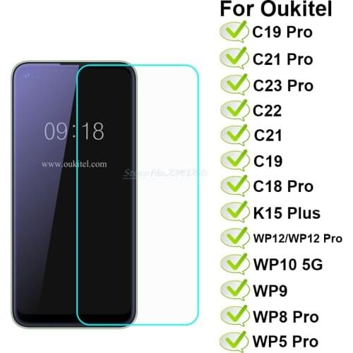 2-1PC Tempered Glass For Oukitel C23 C22 C21 C19 C18Pro Screen Protector For Oukitel WP12 WP10 WP9 WP8 WP6 WP5 Pro K15 Plus Film