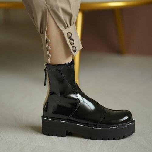 OLOMLB Womens Round Toe Platform Genuine Leather Ankle&Knee Thigh Boots Fashion Words Decor Shoes Punk Motorcycle 2020