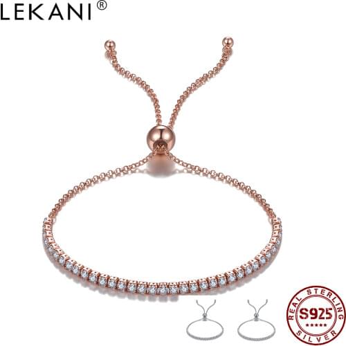 LEKANI S925 Sterling Silver Square Bracelets Women Multicolor Cubic Zircon Adjustable Bracelet Wedding Party Jewelry Recommend