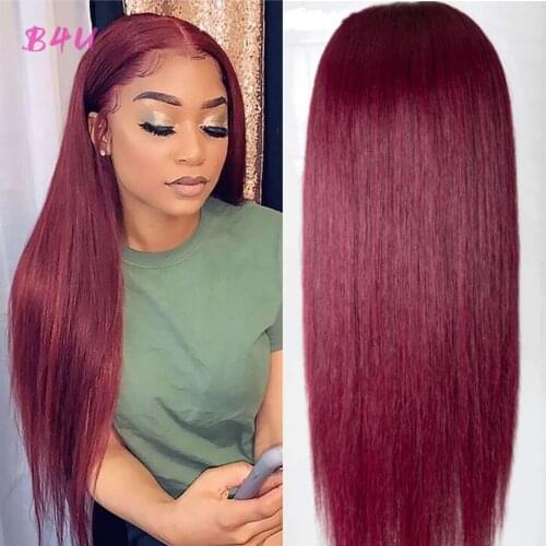 13X4X1 Straight Lace Front Human Hair Wigs 99J Burgundy Malaysian Remy Human Hair Deep Part Wig Pre Plucked Baby Hair 28 inch