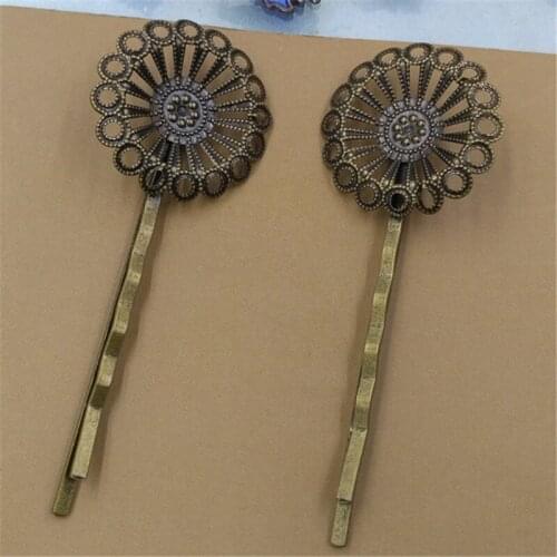 BoYuTe 20Pcs 25MM Filigree Base Flower Hairpin Vintage Style Antique Bronze Plated Hair Jewelry