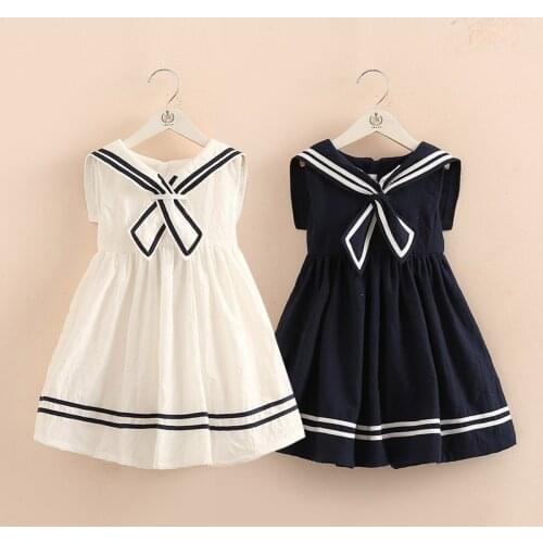 2021 Summer 3-10 11 12 Years Teenage Children Sailor Collar Blue White Military Baby Kids Navy Style Sleeveless Dress For Girls