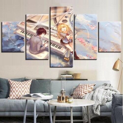 No Framed Canvas 5Pcs Anime Your Lie Is in April Wall Posters Pictures Paintings Home Decor Accessories Living Room Decoration