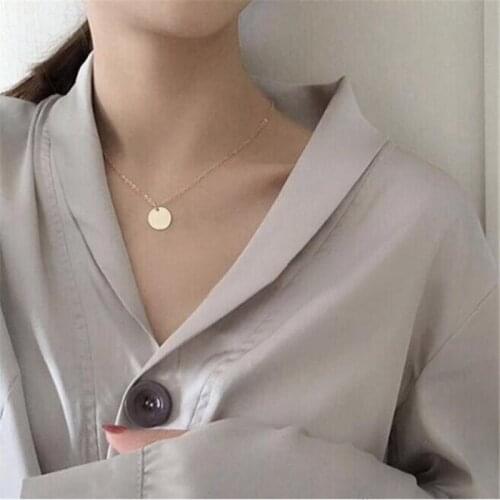 50cm thin stainless steel chains 1.5cm pendant little brief round Tag necklaces for women short chain girls gifts fj418