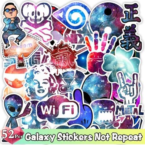52 Pcs/Lot Galaxy Sticker Stars Dream Anime Cartoon Stickers for Suitcase Guitar Phone Fridge Bicycle Cool Waterproof PVC Toys
