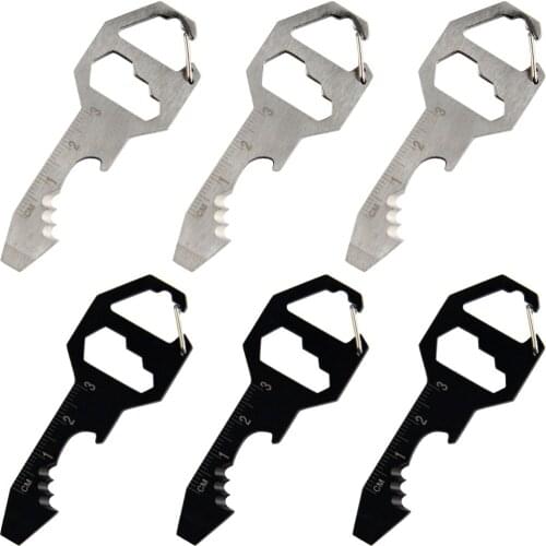 6PCS QingGear 8 in 1 Multi Tool Key Bottle Opener Screw Driver Wrench Scale Cutter Hanging Hole/Biner Pocket Tool EDC