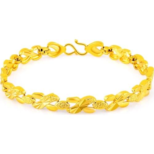 Pure Gold Color Bracelets & Bangles for women,24k GP 6mm width X shape links bracelet 19cm,fashion Luxury Women Wedding Jewelry