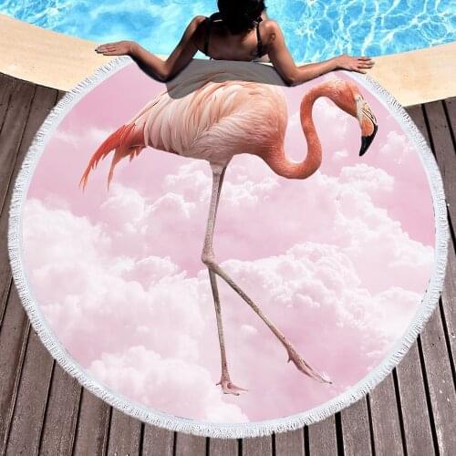 Microfiber Quick Dry Beach Towel Leisure Resort Swimming Towel Microfiber Flamingo Design Bath Towels Round Tassel Beach Towel