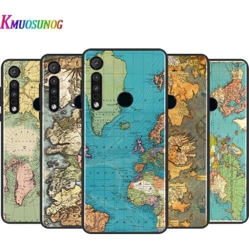 Map travel For Motorola G9 G8 G Stylus Power One Fusion Hyper Edge E7 E6 5G Plus Play Lite Black Silicone Soft Phone Case