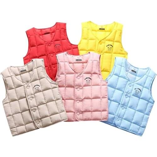 Baby Winter Vest Girls Cartoon Boys Autumn Coat Kid Down Jacket Children Cotton Outer Toddler Solid Color Clothes Waistcoat