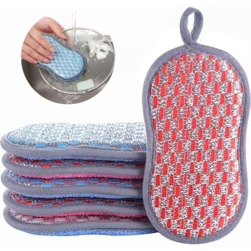 Double Sided Scouring Pad Reusable Microfiber Dish Cleaning Sponges Cloths No Scraping Efficient Decontamination Kitchen Tool