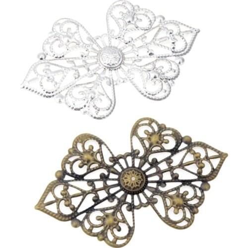 MIAOCHI DIY 10PCs Antique Bronze/White K Filigree Wraps Bow-knot Connectors Metal Crafts Gift Decoration DIY Findings 85*53mm