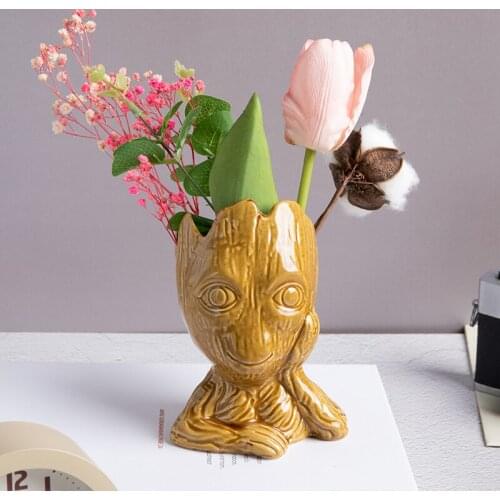 Nordic Creative Handmade Ceramic Alien Sculpture Dried Flower Vase Pot Ornaments Flowers Arrangement Home Decoration Accessories