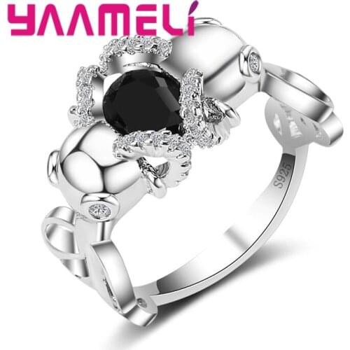 New Fashion Geometric Jewelry With Black Cubic Zirconia Crystal 925 Sterling Silver Ring For Women Female Party