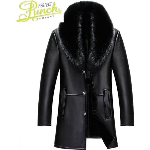Leather Fox Fur Collar Jacket Men Clothing Wool Liner Tops Winter Mens Sheepskin Coat Plus Size 5xl Chaqueta Hombre ZT6011