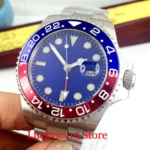 Mechanical Mens Watch GMT Function Auto Date Window 40mm Stainless Steel Watch Case Sapphire Glass