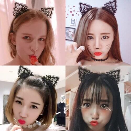 Cute Sexy Black And White Lace Cat Ear Banquet Hairband Lace Exquisite Hairband Headdress