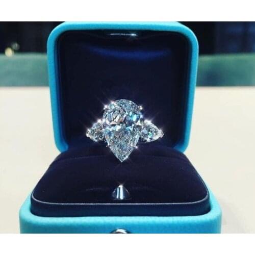 Fashion Elegant Lady Silver Color Inlay Natural White Blue Water Drop Zircon Ring Noble Charm Princess Proposal Engagement Ring