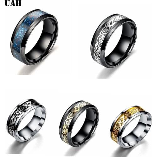UAH Fashion Stainless Steel Carbon Fiber Ring for Men women Couple Ring Black Silver Color Male Jewelry Accessories