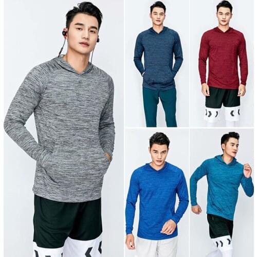 Mens Running Undershirt Gym Fitness Tight Hoodie Soccer Training T-Shirt Jogging Hooded Quick Dry Breathable Sports Clothing