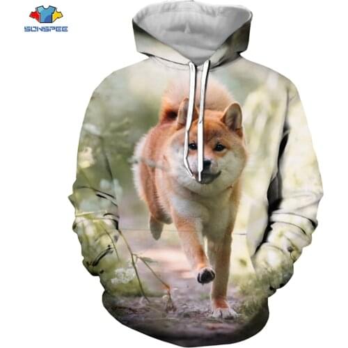 SONSPEE Animal Dog Shiba Inu Mens Hoodie 3D Print Long Sleeve Sweatshirt Funny Anime Doge Face Pullover Tops Harajuku Coat
