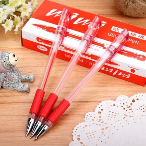 12Pcs/box 0.5mm Black Gel Pen Red Gel Pen Roller Ball Pen Writing Learning Stationery Office School Supplies