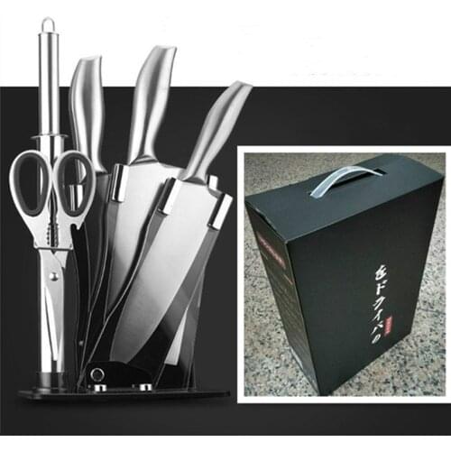 Stainless steel kitchen knife set acrylic knife holder set gift knife 6 pieces/set Chop Nakiri Beef chef and fruit knife