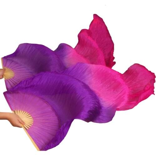 2017 Newest Handmade Bamboo Ribs Dance Props Silk Belly Dancing Fans Natural Silk 1 Pc Left hand+Right hand Purple+Rose Fans