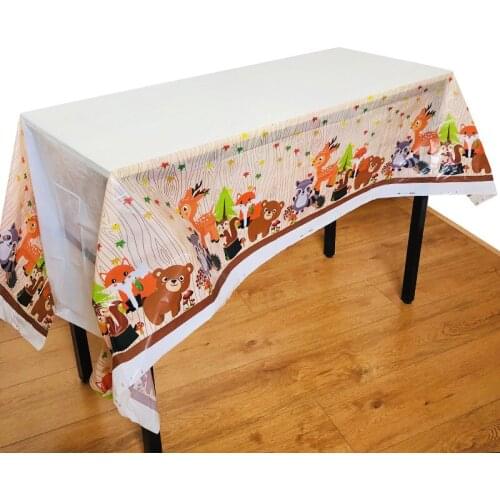 1PCS 108x180CM Disposable Tablecloths with Jungle Animal Party Fox Bear Owl Safari Birthday Party Decoration Supplies