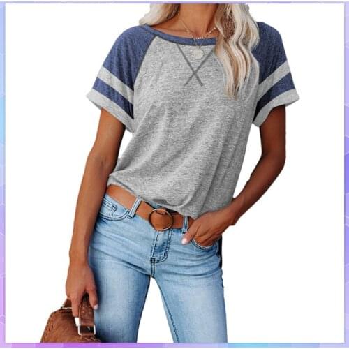 Solid Oversized T-shirt Cotton Woman T-shirts Women Short Sleeve Patchwork Female Clothing Striped t Shirts Women Large Size
