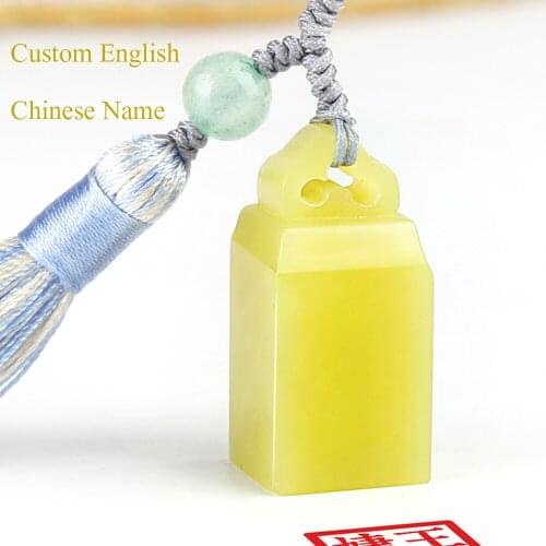 Chinese Style Green Stone Customize Name Stamp Calligraphy Signature Seal With Pendant Box Inkpad Retro Square Personal Stamps