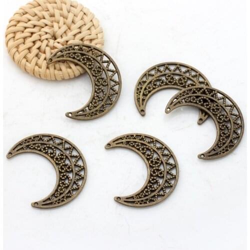 Zinc Alloy Carving Hollow Pattern Crescent Moon Charms Pendant 10pcs/lot For DIY Handmade Earrings Necklace Jewelry Accessories