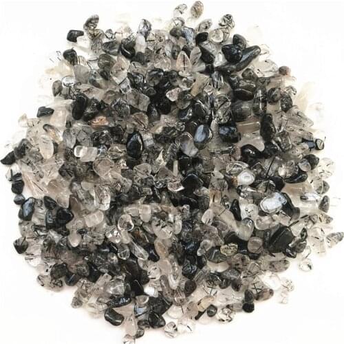Drop Shipping 50g 2 Size Natural Black Hair Quartz Rutilated Crystal Rock Chip Healing Reiki Healing Natural Stones and Crystal