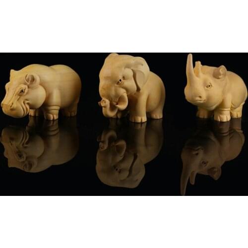 Boxwood Carving Handicrafts Home Animals Decorative Ornaments Rhino Elephant Hippopotamus Statue Sculpture Accessories Gift Art