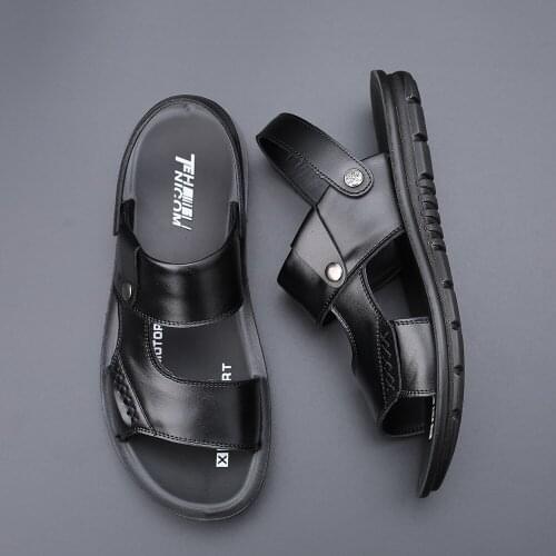 Mens Sandals Leather Summer New Breathable Large Size Beach Shoes Soft Bottom Casual Sandals Large Size Men Shoes