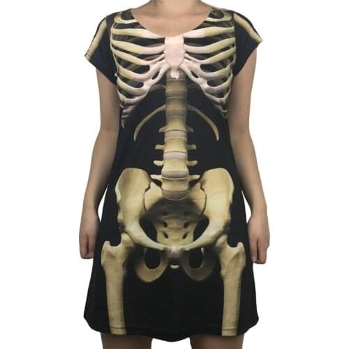 Terror Realistic Skeleton Day of the Dead Halloween Costumes for Women 3D Skeleton Print Womens Halloween Dress Scary Costume