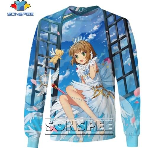 SONSPEE Maiden Anime Sakura Card Captor Sweatshirt 3D Printing Men Women Spring Autumn Harajuku Man Oversize Sweatshirts Kid Top
