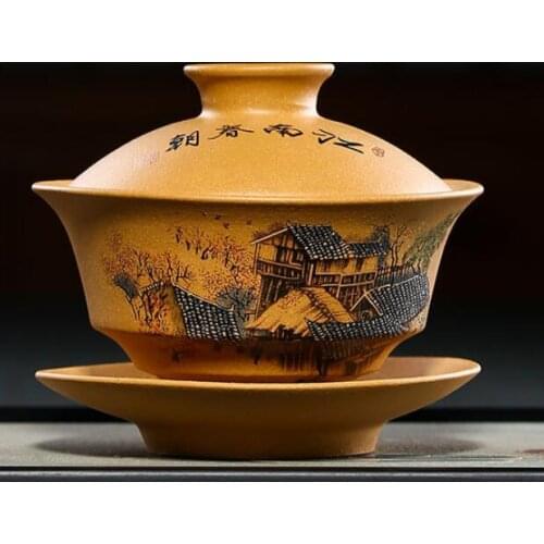 Vintage Ceramic Gaiwan Gaiwan Hand-painted Teaware Tea Tureen Yixing Purple Sands Porcelain Tea Set Bowl