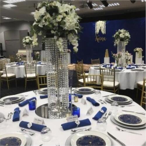 60cm Tall Silver Wedding Crystal Pillar Bling Crystal Flower Stand Aisle Road Leads Table Centerpiece