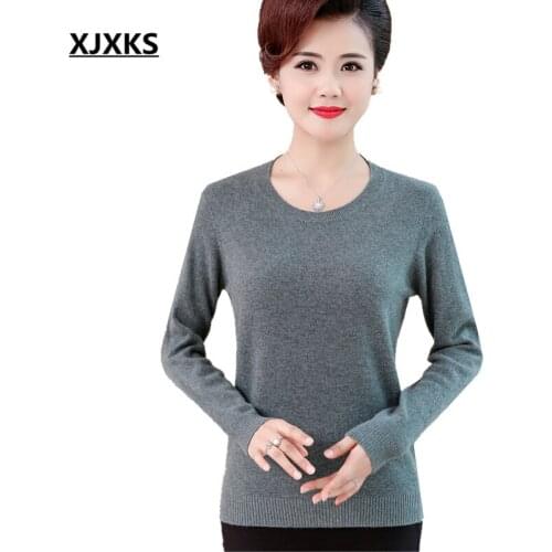 XJXKS 2020 autumn winter new high-end 100% pure wool sweater women pullover loose plus size women knitted sweater