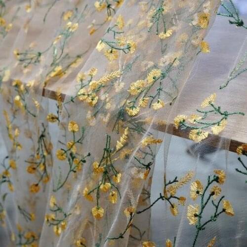 1 Yard Yellow Green Wheat Floral Embroidered Lace Fabric Nude tulle For DIY Sewing Gown Prom Bridal Dress Spring Dress Curtain