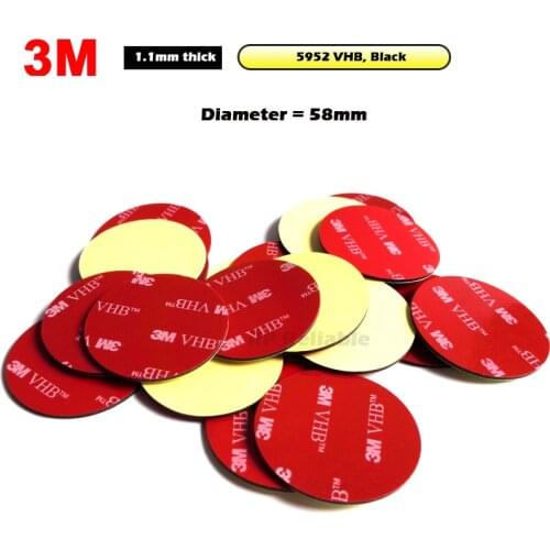 10pcs 3M VHB 5952 Heavy Duty Double Sided Adhesive Acrylic Foam Tape Black Gasket Circle Dia =58mmx1.1mm Round