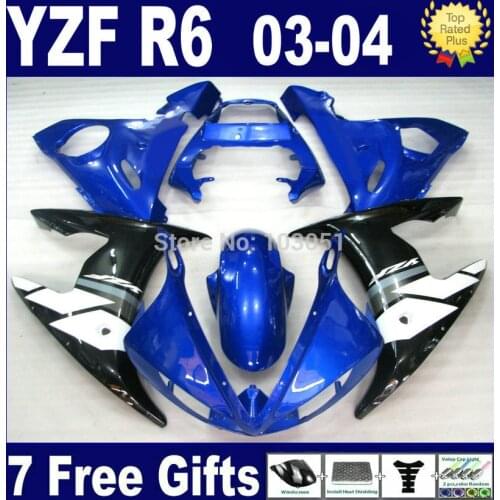 7 gifts moto road fairings set For Yamaha R6s 03 04 05 blue black plastics YZF R6 2003 2004 2005 2003 2004 2005 bodywork Fair