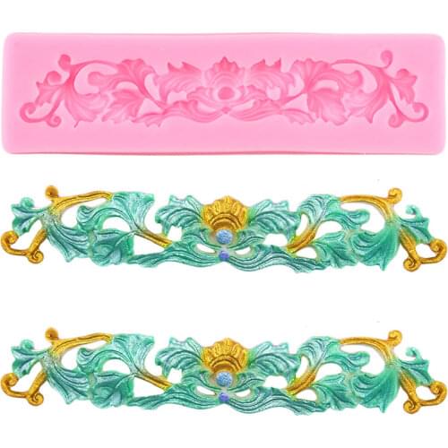 Baroque Flower Relief Silicone Mold DIY Lace Cake Border Fondant Molds Cake Decorating Tools Chocolate Gumpaste Clay Resin Mould